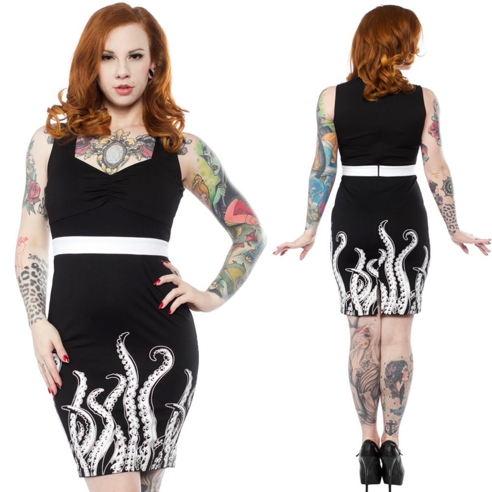 Sourpuss Tentacles Wiggle Dress Pin Up Retro Goth Octopus Nautical Size Small